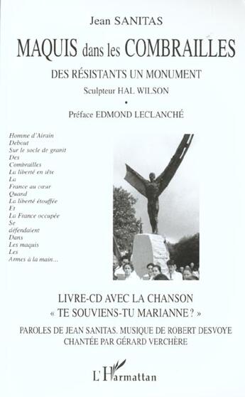 Couverture du livre « Maquis dans les combrailles - des resistants, un monument. sculpteur hal wilson » de Jean Sanitas aux éditions L'harmattan