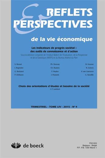 Couverture du livre « Reflets & perspectives de la vie economique 2015/4 - les indicateurs de progres societal : des outil » de  aux éditions De Boeck Superieur