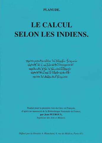 Couverture du livre « Le calcul selon les indiens » de Planude aux éditions Blanchard