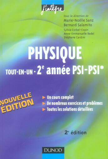 Couverture du livre « Physique tout-en-un 2e annee ; psi-psi ; cours et exercices corriges » de Marie-Noelle Sanz aux éditions Dunod