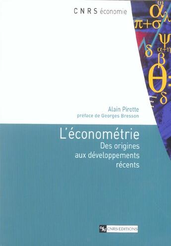 Couverture du livre « Econometrie-origines aux developpements recents » de  aux éditions Cnrs