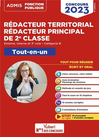 Couverture du livre « Concours redacteur territorial et redacteur principal de 2e classe - categorie b - tout-en-un - exte (édition 2023) » de Olivier Bellego aux éditions Vuibert