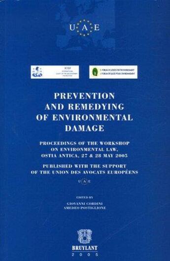 Couverture du livre « Prevention and remedying of environmental damage » de  aux éditions Bruylant