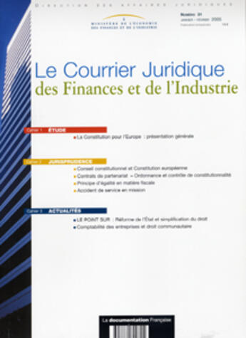 Couverture du livre « Le courrier juridique des finances et de l'industrie n.31 » de  aux éditions Documentation Francaise