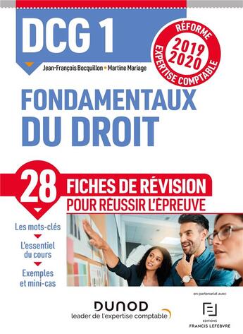 Couverture du livre « DCG1 ; fondamentaux du droit ; fiches de révision ; réforme 2019/2020 ; réforme expertise comptable 2 » de Bocquillon/Mariage aux éditions Dunod