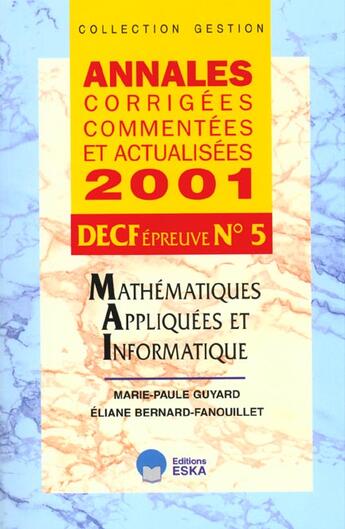 Couverture du livre « Mathematiques appliquees info decf 5 » de Bernard-Fanouillet aux éditions Eska