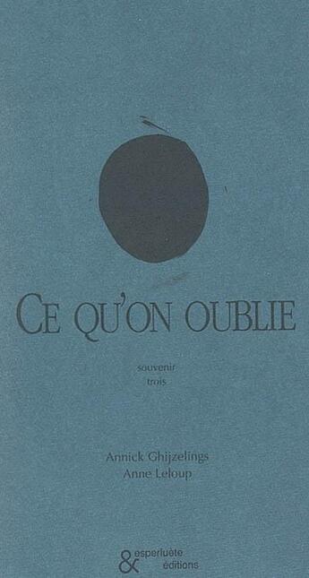 Couverture du livre « Ce qu'on oublie - souvenir trois » de Ghijzelings/Leloup aux éditions Esperluete