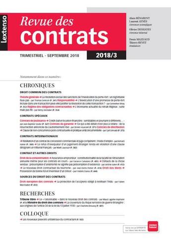 Couverture du livre « Revue des contrats n 3-2018 » de  aux éditions Lgdj