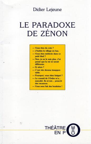 Couverture du livre « Le paradoxe de zenon » de Didier Lejeune aux éditions Laquet