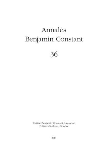 Couverture du livre « Annales Benjamin Constant T.36 » de Annales Benjamin Constant aux éditions Slatkine