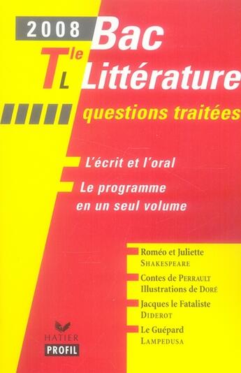 Couverture du livre « Bac littérature ; terminale L ; questions traitées (édition 2008) » de Simona Crippas et H. Curial aux éditions Hatier