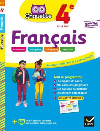 Couverture du livre « Chouette entrainement - 15 - francais 4e - cahier d'entrainement et de revision » de Sandrine Girard aux éditions Hatier