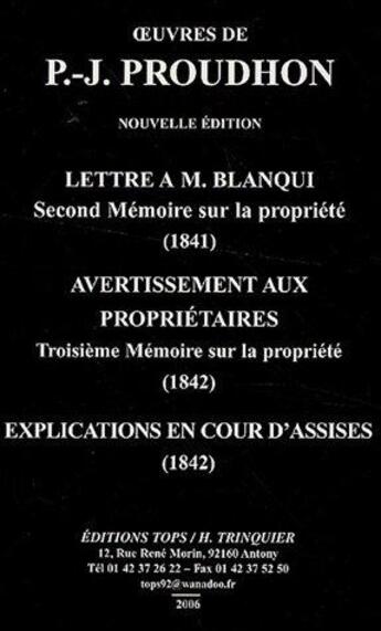 Couverture du livre « Avertissement aux proprietaires » de Proudhon P.J. aux éditions Tops