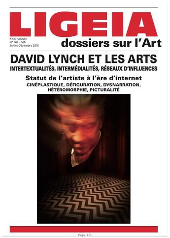 Couverture du livre « Ligeia n 165/168 david lynch et les arts - juillet/decembre 2018 » de  aux éditions Revue Ligeia