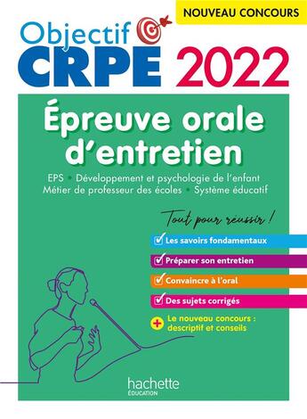 Couverture du livre « Objectif crpe 2022 : epreuve orale eps, developpement de l'enfant, metier de professeur des ecoles » de Royer/Herreman/Pasco aux éditions Hachette Education