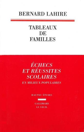 Couverture du livre « Tableaux de familles ; heurs et malheurs scolaires en milieux populaires » de Bernard Lahire aux éditions Seuil