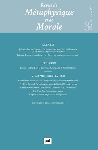 Couverture du livre « Revue de metaphysique et morale, 2022-3 » de  aux éditions Puf