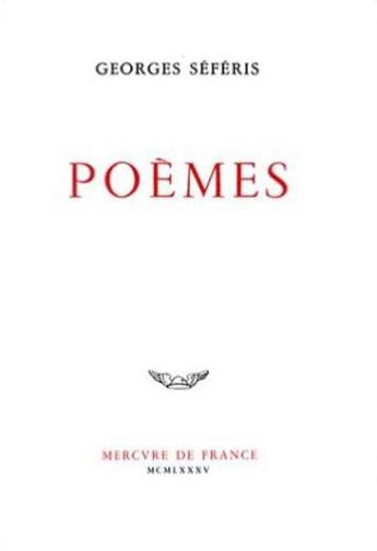 Couverture du livre « Poemes » de Seferis/Bonnefoy aux éditions Mercure De France