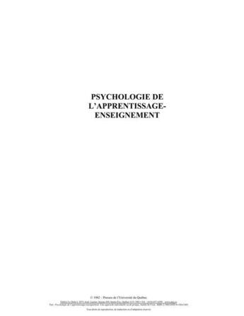 Couverture du livre « Psychologie de l'apprentissage-enseignement; une approche individuelle ou de groupe » de Aurele St-Yves aux éditions Presses De L'universite Du Quebec