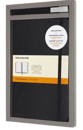 Couverture du livre « Set carnet grand format ligné noir + roller » de  aux éditions Moleskine