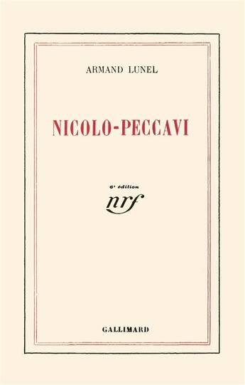 Couverture du livre « Nicolo-Peccavi Ou L'Affaire Dreyfus A Carpentras » de Lunel A aux éditions Gallimard