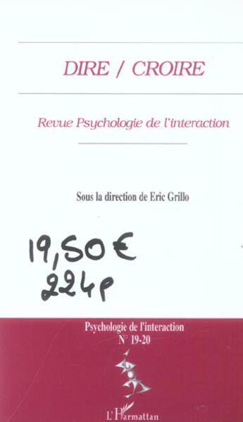 Couverture du livre « Dire, croire » de  aux éditions L'harmattan