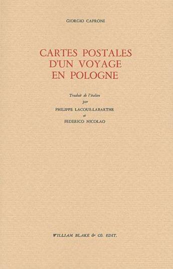 Couverture du livre « Cartes postales d'un voyage en Pologne » de Giorgio Caproni aux éditions William Blake & Co