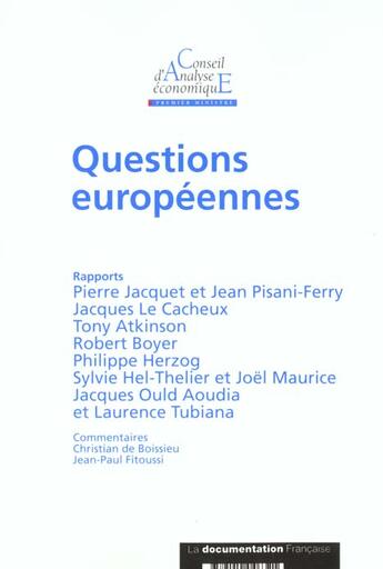 Couverture du livre « Questions europeennes / cae 27 » de  aux éditions Documentation Francaise