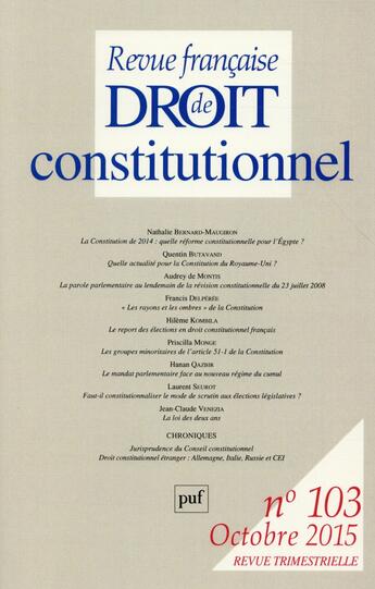 Couverture du livre « Revue Francaise De Droit Constitutionnel N.103 » de  aux éditions Puf