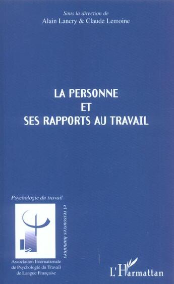 Couverture du livre « La personne et ses rapports au travail » de  aux éditions L'harmattan