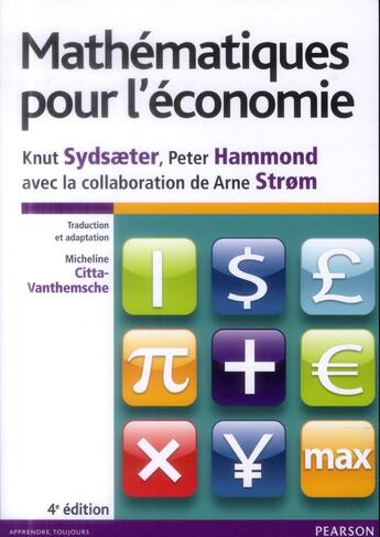 Couverture du livre « Mathematiques pour l'economie » de Sydsaeter/Hammond aux éditions Pearson