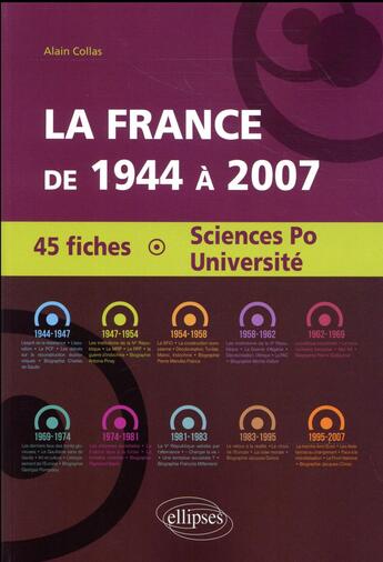Couverture du livre « La France de 1944 à 2007 ; 45 fiches ; Sciences Po Université » de Alain Collas aux éditions Ellipses