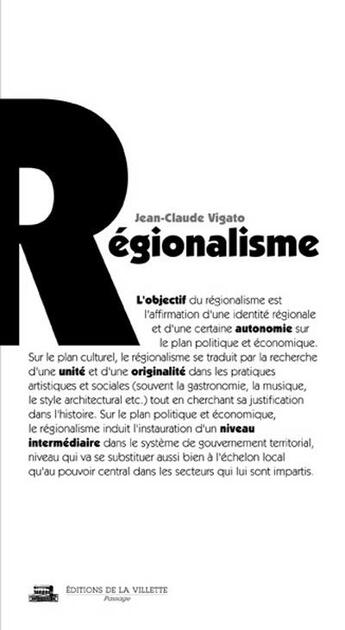 Couverture du livre « Régionalisme » de Vigato Jean Claude aux éditions La Villette