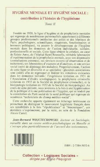 Couverture du livre « Hygiène mentale et hygiène sociale : contribution à l'histoire de l'hygiénisme t.2 » de Jean-Bernard Wojciechowski aux éditions L'harmattan