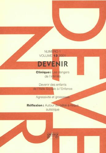 Couverture du livre « Devenir vol 13 n 1 2001 » de  aux éditions Georg