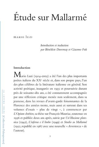 Couverture du livre « Etude sur Mallarmé » de Mario Luzi aux éditions Lettre Volee