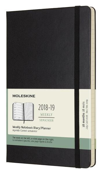 Couverture du livre « Agenda 18 mois semainier 2018 ; 19 grand format noir rigide » de  aux éditions Moleskine