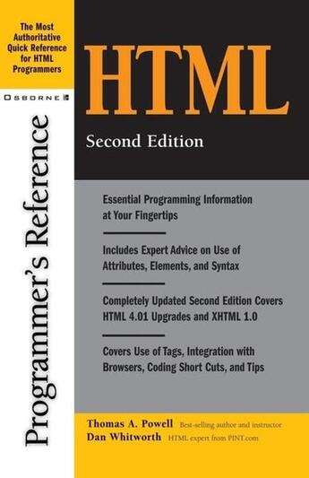 Couverture du livre « Html programmer's reference, 2nd edition » de Powell Thomas A. aux éditions Mcgraw-hill Education