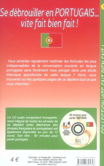 Couverture du livre « Se debrouiller en portugais vite fait bien fait ! » de Vasseur aux éditions Jean-pierre Vasseur