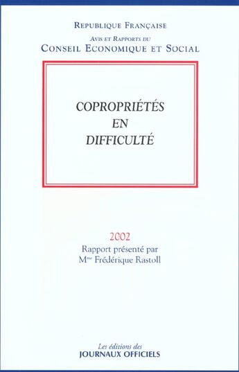 Couverture du livre « Coproprietes En Difficultes » de Frederique Rastoll aux éditions Documentation Francaise