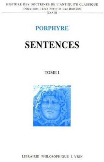 Couverture du livre « Sentences - edition bilingue » de Porphyre aux éditions Vrin