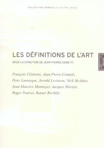Couverture du livre « Les définitions de l'art » de Jean-Pierre Cometti aux éditions Lettre Volee