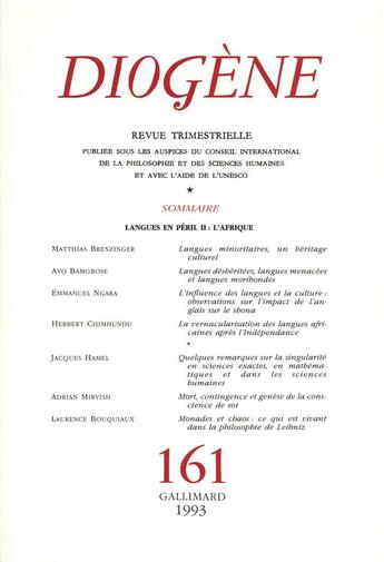 Couverture du livre « Diogene 161 » de Collectifs Gallimard aux éditions Gallimard