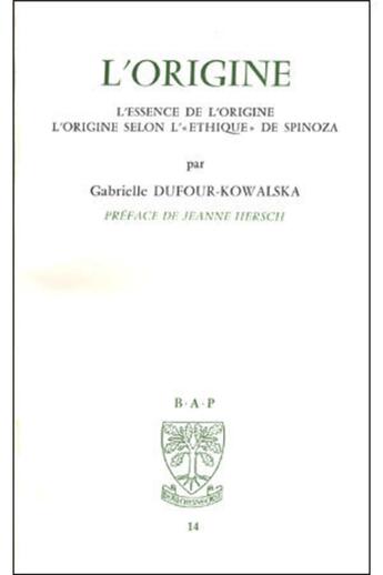 Couverture du livre « L'origine » de Dufour-Kowalska G. aux éditions Beauchesne