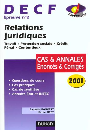 Couverture du livre « Relations Juridiques ; Cas Pratiques » de Paulette Bauvert aux éditions Dunod