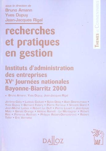 Couverture du livre « Recherches Et Pratiques En Gestion - 1re Edition » de Amann/Dupuy/Rigal aux éditions Dunod