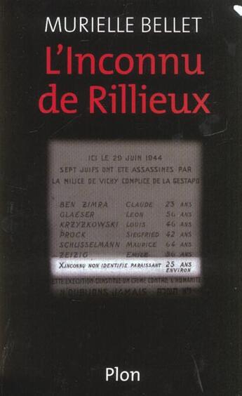 Couverture du livre « L'Inconnu De Rilleux » de Murielle Bellet aux éditions Plon