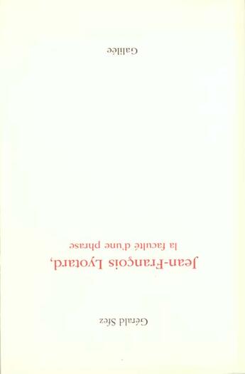 Couverture du livre « Jean-francois lyotard » de Gerald Sfez aux éditions Galilee