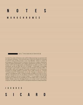 Couverture du livre « Notes monochromes » de Jacques Sicard aux éditions De L'incidence