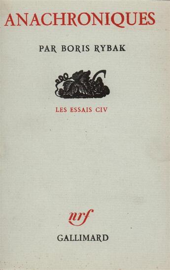 Couverture du livre « Anachroniques » de Rybak Boris aux éditions Gallimard